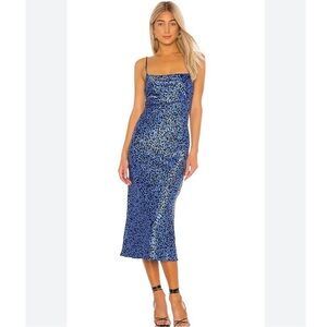 NWT FLYNN SKYE Jackie Slip Animal Print Dress in Blue size XS reg $158